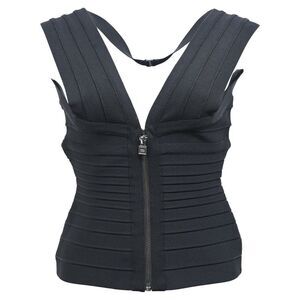 Herve Leger Bandage V-neck Top in Black Rayon